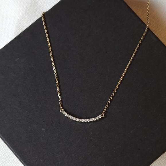 Vintage Dainty Crystal Curve Bar Gold Necklace - Picture 14 of 16